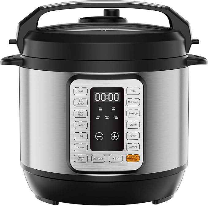 NEWBULIG 16-in-1 Electric Pressure Cooker, 6QT Multi Cooker with 12 Presets, Slow Cook Rice Steamer Sauté Soup Meat Stew Canning Yogurt Maker, Ceramic Inner Pot & Recipe Book Included, Silver