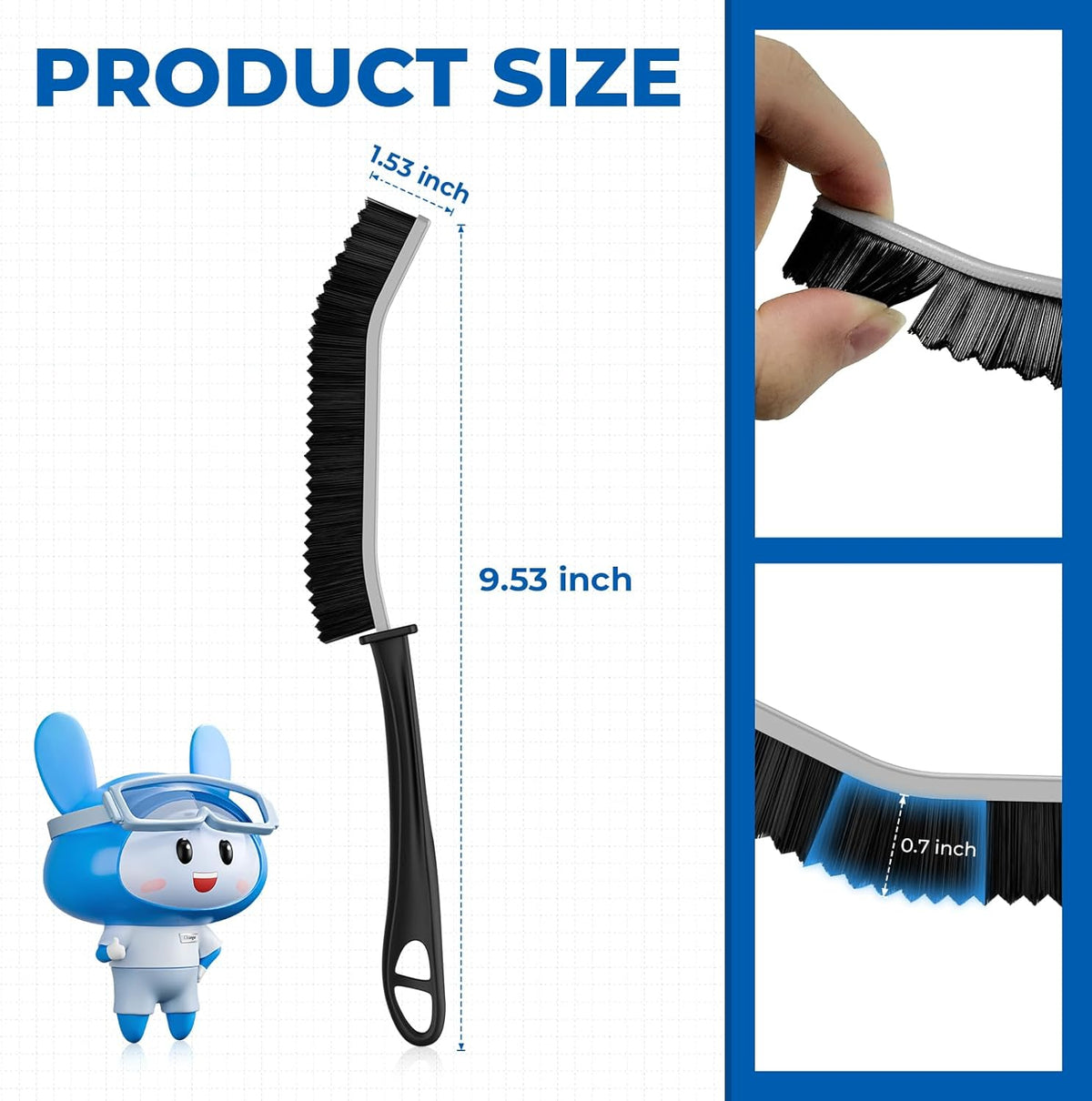 Crevice Cleaning Brushes, Serrated Cleaner Scrub Brush Tool for Hard to Reach Tight Space, Home Essentials, Cleaning Supplies for Shower, Bathroom, Kitchen, Toilet, Window (3, Black)