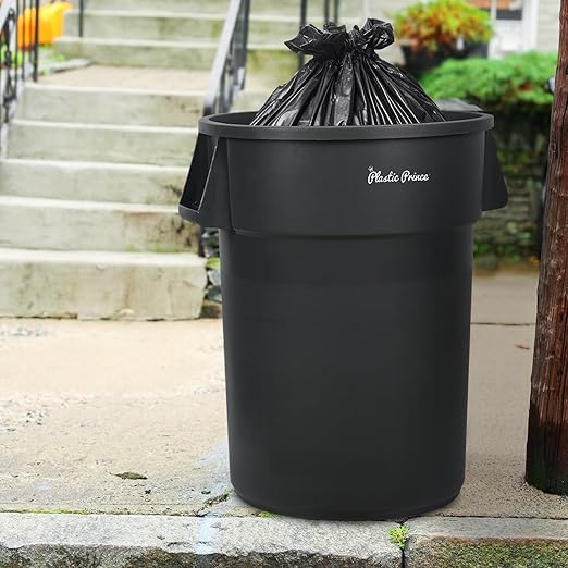 PLASTIC PRINCE 44 Gallon Round Trash Can Garbage Can Gray Waste Container for Home Garage Restaurants Warehouses