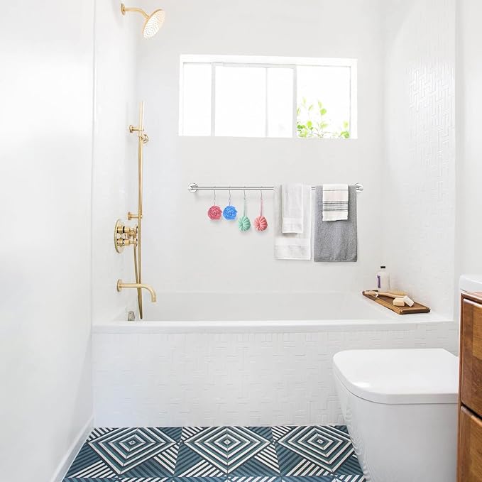 Adjustable Single Bath Towel Bar 23.6 to 42 Inch, ZUEXT Polish Chrome Finished Stainless Steel Towel Holder, Expandable Wall Mounted Towel Rail for Bathroom Kitchen Washroom,1" Tube Towel Rail Racks