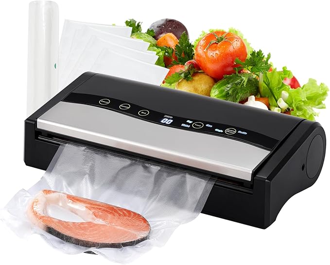 Food Vacuum Sealer Machine, Automatic Commercial Vacuum Sealer for Food With Bags, Double Heat Seal, 75kpa Strong Suction, Dry & Moist Mode and External VAC, Build-in Cutter & Storage