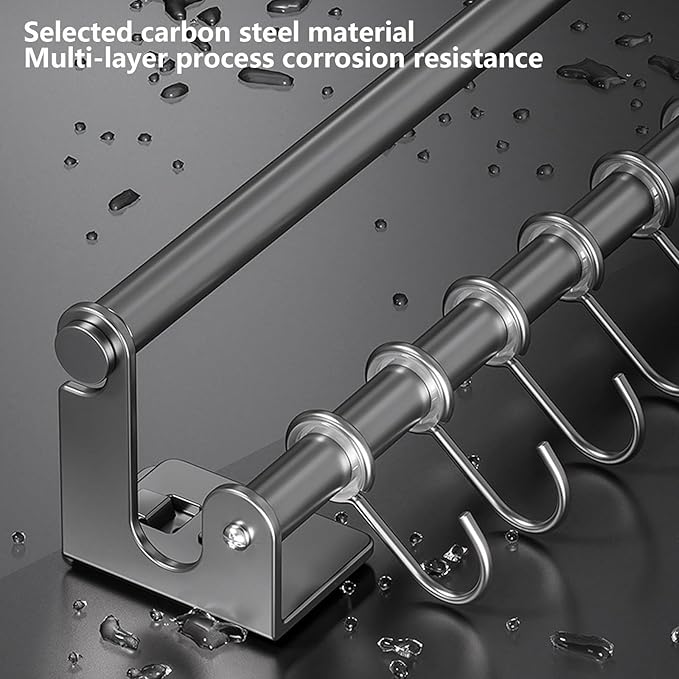 Kitchen Utensil Hanger, Adhesive Kitchen Utensil Rack Holder Wall Mount, 304 Stainless Steel Pots and Pans Hanging Rack with 8 Sliding Hooks, Space Saving and No Drilling, Gray