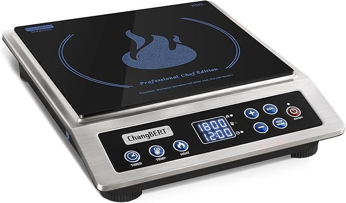 ChangBERT Induction Cooktop NSF Certified Professional Chef Edition Stove, 1800W Commercial Induction Burner with Schott Glass, Large Heating Coil Electric Hot Plate for Restaurant Hotel Food Station
