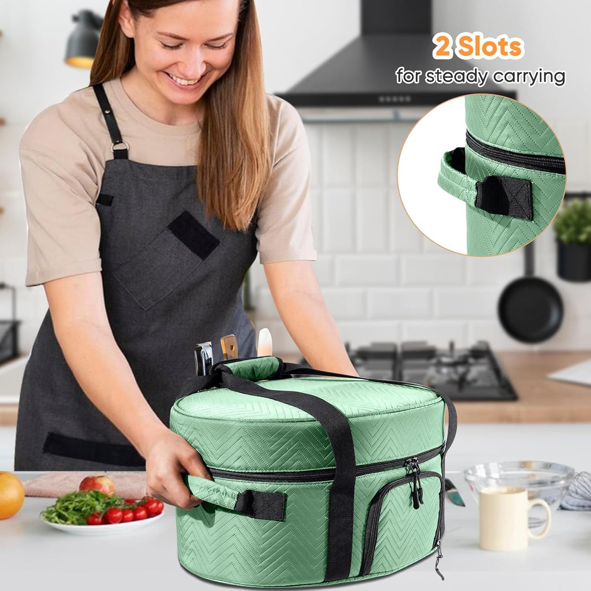Insulated Slow Cooker Carrying Bag for 6-8 Quart CrockPot and Hamilton Beach Slow Cooker with See-thought Window, Portable Carrier Case with Adjustable Band and Accessory Pocket