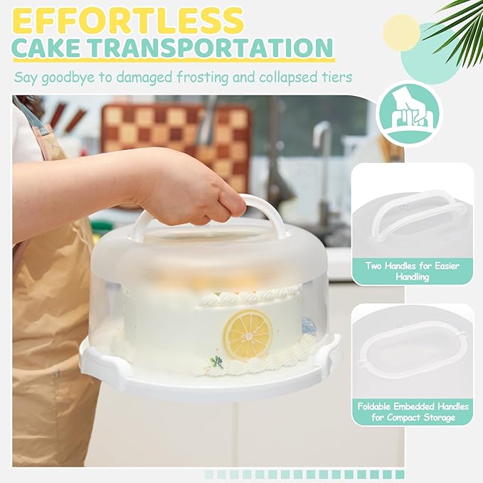 Ohuhu Cake Container, Cake Carrier with Lid and Handle BPA-Free Cake Holder for 10 inch Cake with 2 Handles Cupcake Carrier - Plastic Cover Two Sided Base for Transport Pies Nuts Fruit Perfect Gifts