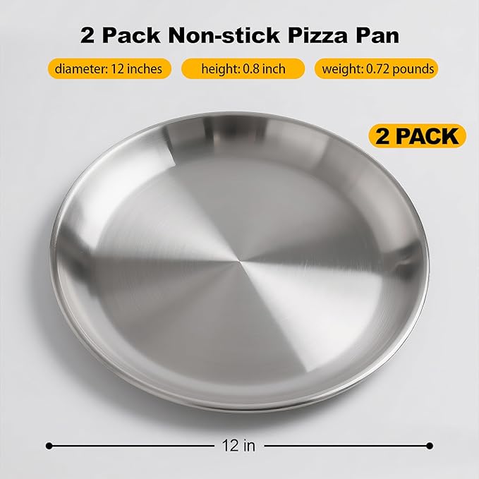 12 Inch Pizza Pan Set of 2, Pizza Pan for Oven Pizza Steel Pie Plate, Nonstick Stainless Steel Baking Pan for Cookie Serving Tray Round Pizza Pans