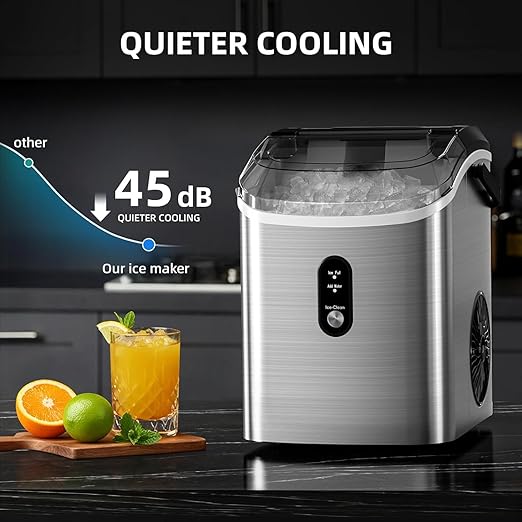 Antarctic Star Nugget Ice Maker Countertop, 34 lbs/Day Pellet Ice Machine with Self-Cleaning, Fast Ice Ready in 10 Minutes, Portable Ice Maker with Handle for Home, Office(Stainless Steel Silver)