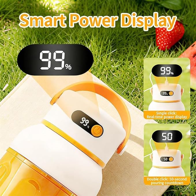 Portable Electric Juicer Cup with Zero Cord Hassle,Fresh Juice Mini Fast Portable,18000 Rpm High Speed with Digital Display&Leakproof Lid,Automatic Cleaning with Straw and Two Lids (1000ml/35.27oz)