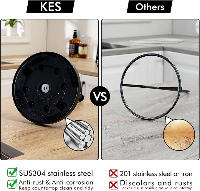 KES Matte Black Paper Towel Holder Countertop, Kitchen Paper Roll Holder Stand with Weighted Base Heavy for Standard or Gaint Rolls SUS304 Stainless Steel Matte Black, KPH202-BK