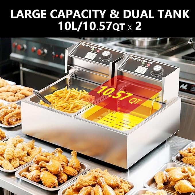 Electric Deep Fryer 3400W Hot 21QT/20L Commercial Deep Fryers with 2 Independent use Baskets Countertop Oil Fryer for Restaurant Use and Home Kitchen