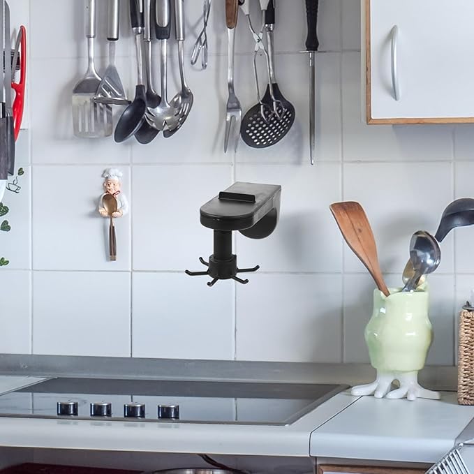 2pcs Nailless Kitchen Utensil Hooks Wall Mount, 360° Rotatable Plastic Utensil Hanger for Hanging Cooking Tools, Strong Adhesive Hooks for Kitchen Storage and Organization