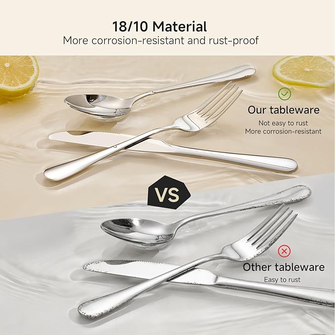 HIKAA 60-Piece Silverware Set for 12, 18/10 stainless Steel Flatware Set, Mirror Polished Cutlery Set, Dishwasher Safe Utensils for Home, Restaurant, Wedding Gift