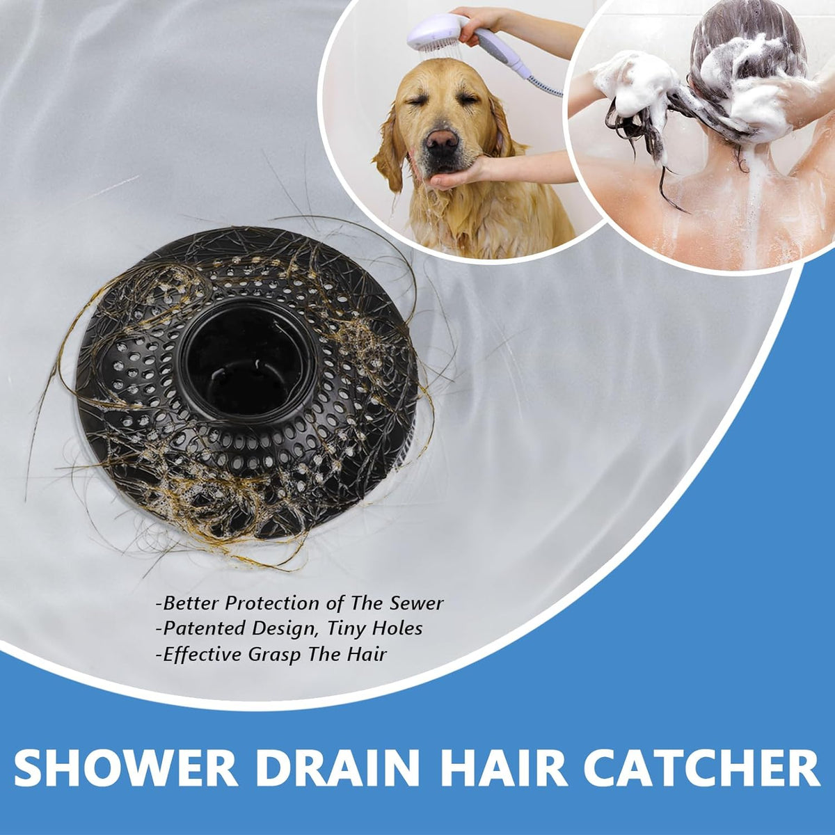 MFTEK Drain Hair Catcher Tub Drain Protector, Stainless Steel Bathtub Shower Drain Hair Stopper Strainer Trap for Shower Bathroom Sink to Catch Hair (Black)