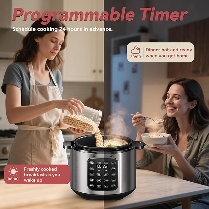 Electric Pressure Cooker 6 Qt, 9 Functions Programmable Instant Pot with IMD Touchscreen, Rice Cook, Slow Cook, Steam, Sauté, Warm, 16+ Safety Features, 1000W Silver