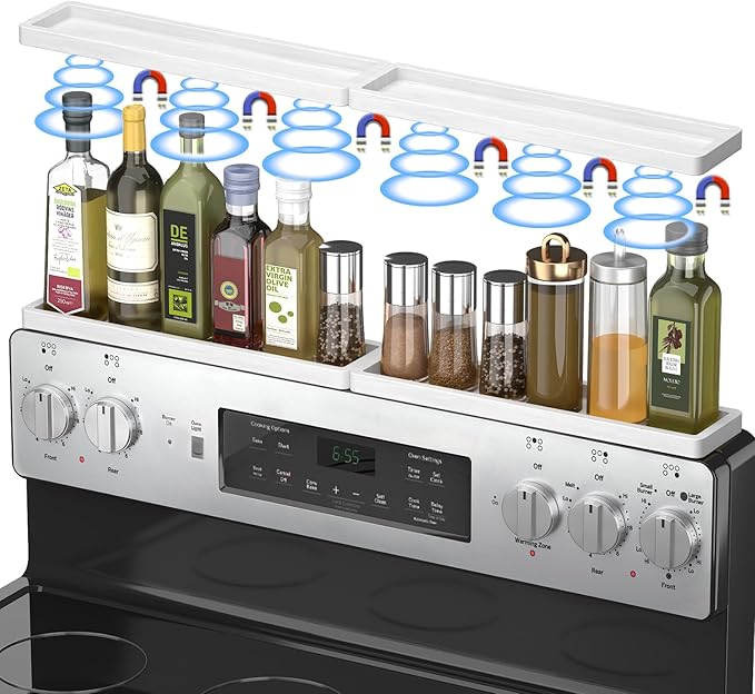 PEKER Magnetic Stove Top Shelf for 30" Stoves, Over Oven Shelf Above with Bamboo Spice Rack Organizer, Heat-Resistant, Space-Saving Solution for Kitchen Storage