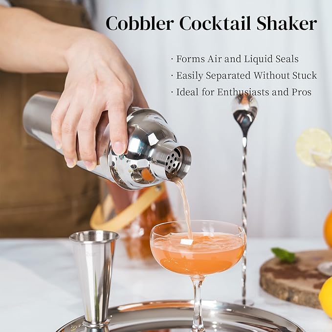 X Home Bartender Kit with Stand, Cocktail Shaker Set for Enthusiasts and Beginners | Includes Martini Shaker, Easy-to-Measure Jigger, Hawthorne Strainer, Mixing Spoon and More, Bartender Kit Gifts