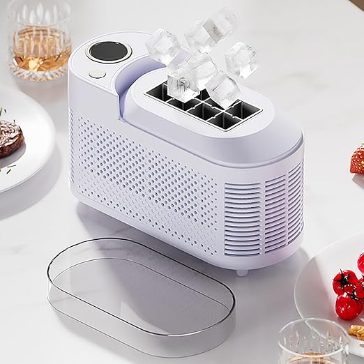 mini Ice Maker Machine Counter Top for Home, Portable Small Clear Ice Cube Maker, ce Ready in 10 Mins, Low Noise & Energy Saving, Easy to Clean (Purple Standard)