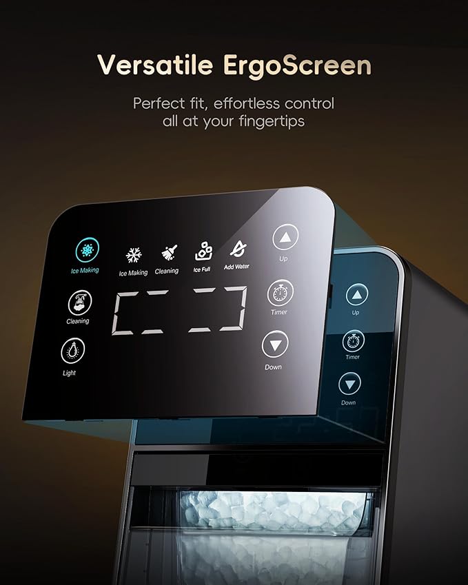 ecozy Nugget Ice Maker Countertop, Intuitive EcoScreen, 40lbs/24H Chewable Pebble Ice, 3lb Pull-Out Basket, Self-Cleaning, One-Touch Timer – Perfect for Home, Drinks & Cocktails