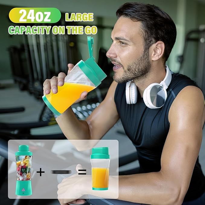 Portable Blender, 360W Personal Blender for Shakes and Smoothies for Kitchen, 24 Oz BPA Free Traveling Juicer Cup and Lid with 6 Blades, Self Cleaning Portable Juicer for Kitchen/Travel/Gym, Blue