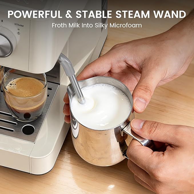 Kismile 20-Bar Espresso Machine with Grinder, Expresso Coffee Machines Coffee Maker with Grinder, Milk Frother/Steam Wand & Tamping Tools for Cappuccino & Latte
