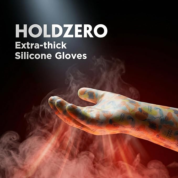 Oven Mitts with Fingers Heat Resistant Thickened Silicone Coating Cotton Liner Food Grade Waterproof Graffiti-Art Printing XLarge