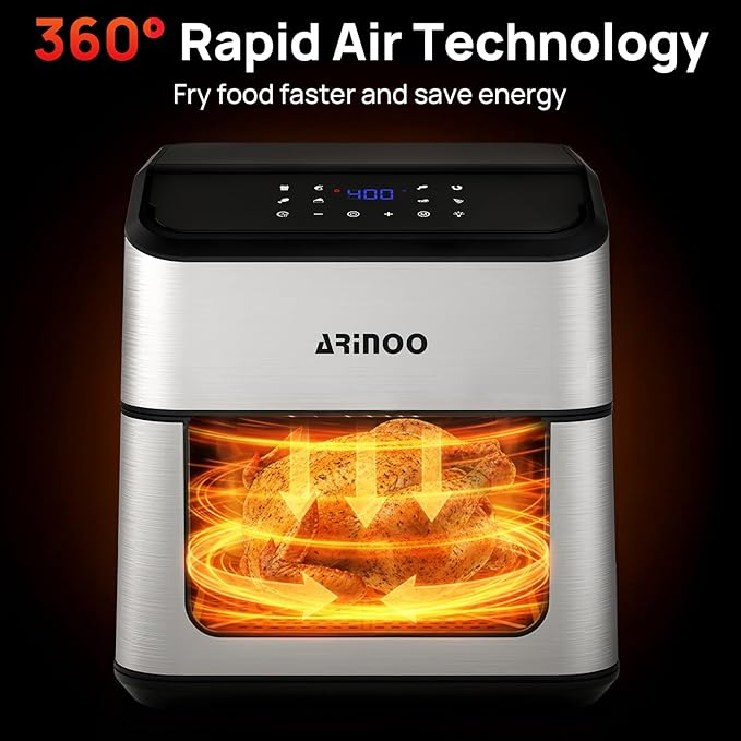 Air Fryer Pro 8 Qt, 8-in-1 Air Fryer with Viewing Window, 360° Rapid Air, 1500W, 80% Less Oil, Nonstick Dishwasher-Safe Basket, PFAS & Teflon-Free, 400°F, Recipe Book, Black