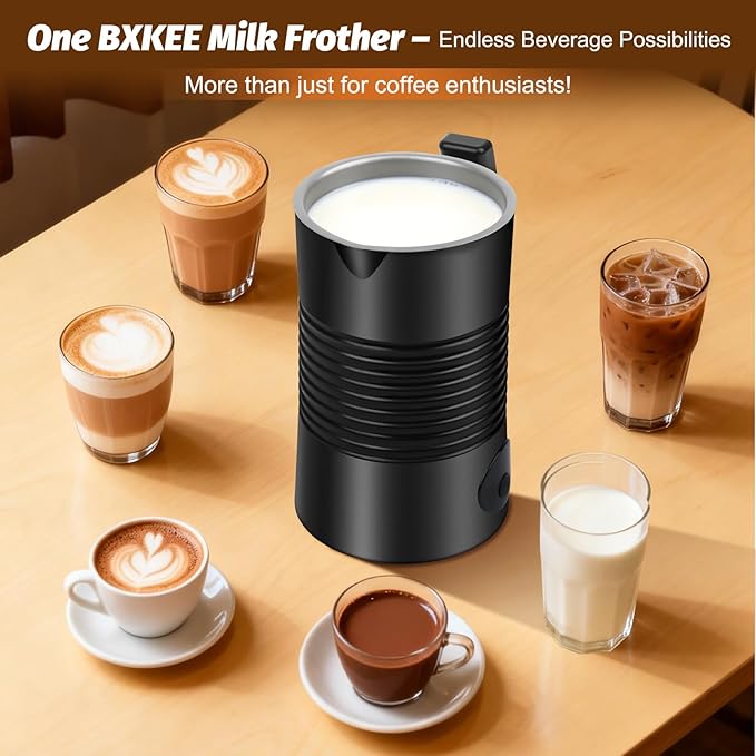 Milk Frother and Steamer, 4-in-1 Electric Milk Frother and Warmer, Hot & Cold Foam Maker, 11.8oz Capacity, Fast Heating, Quiet Coffee Frother for Latte, Cappuccino & Hot Chocolate
