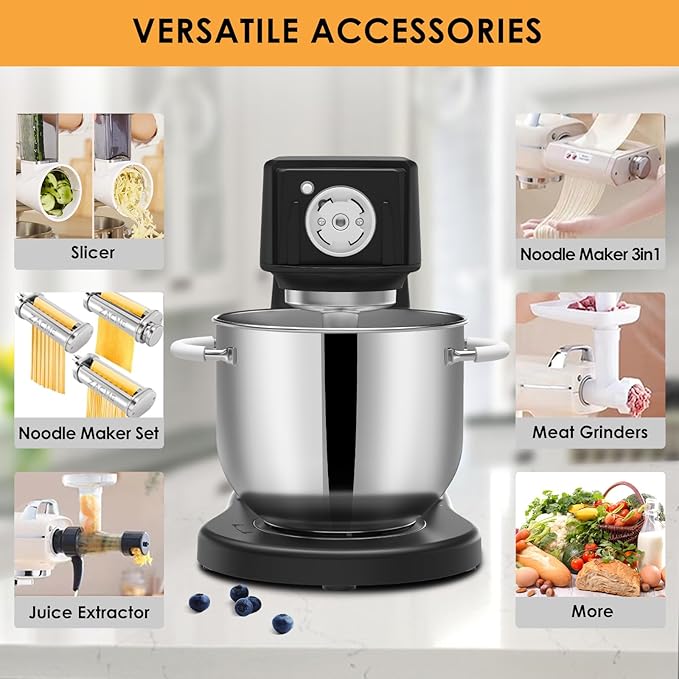 ZACME 7.4QT Household Stand Mixer 800W with Aluminum Die Casting Mixers Kitchen Electric Stand Mixer Metal Dough Mixer with Stainless Steel 7L Bowl, Dough Hook, Whisk and Beater, Black