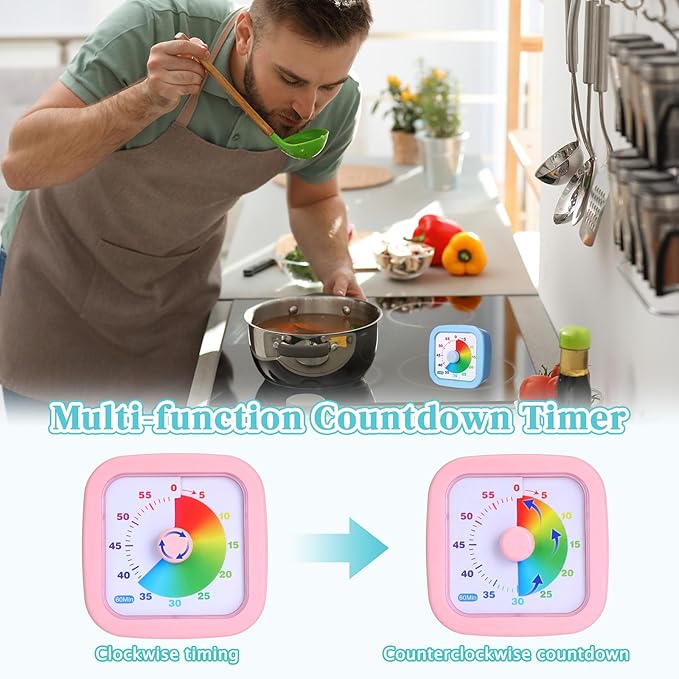 AmazingSpark 4 Pack Visual Timer 60 Minute Countdown Timer Colored Countdown Clock for Homeschool Supplies Study Tool, Classroom Home Office Time Management Tool(Gradient,Pink, Blue, Yellow, Green)