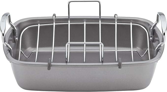 Circulon Nonstick Roasting Pan/Roaster with Rack - 17 Inch x 13 Inch,Gray,(Pack of 3)