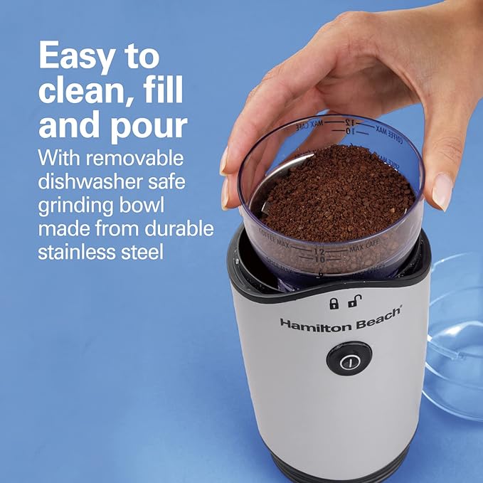 Hamilton Beach Juicer Machine, Big Mouth Large 3” Feed Chute & 4.5oz Electric Coffee Grinder For Beans, Spices & More, Stainless Steel Blades, Silver (80350RV)