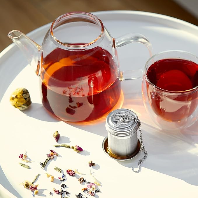 Stainless Steel Tea Infuser for Loose Leaf Tea, Small (1.5” Diameter x 2.2” Height) – Extra Fine Mesh Strainer with Chain Hook & Lid, Reusable Tea Steeper for Mugs, Cups & Teapots
