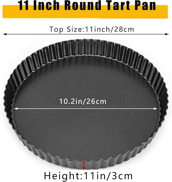 RICHSC-PAN Tart Pan 11 Inch Tart Pan Carbon Steel Round Non-Stick Pan Quiche Pan with Removable Chassis for Mousse Cakes, Kitchen Reusable Baking Tool with A Depth of 1.18 Inches.