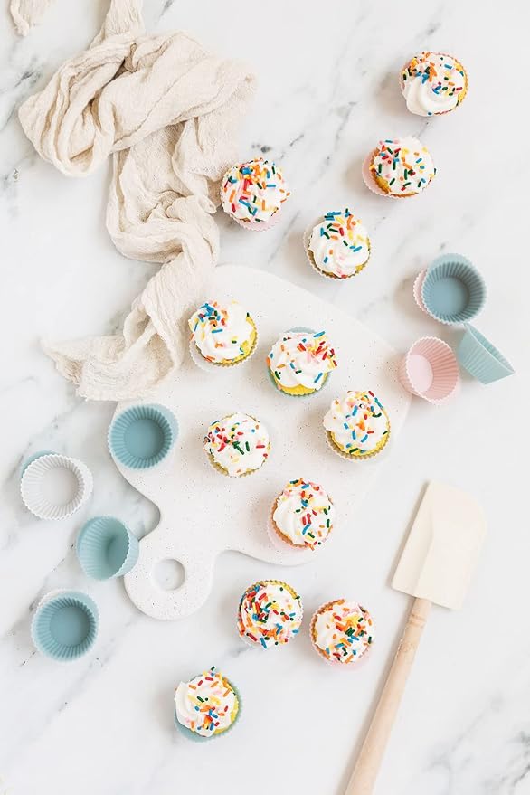 The Silicone Kitchen Reusable Silicone Baking Cups Silicone Muffin Liners for Cupcakes, BPA Free, Mini, 24 Pack, Pink Gray Blue