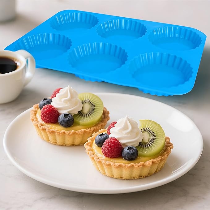 Sidosir 3Pcs 4 Inch Tart Cake Pan Mold, Mini Peanut Butter Cup Molds Silicone, Non-Stick Chocolate Mold for Making Brownies, Silicone Round Molds Corrugated Side for Cupcakes