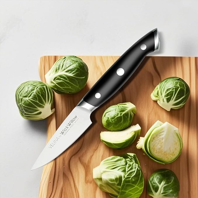 WICKWILLOW 3.5" Paring Knife – Razor Sharp German Steel – Small Kitchen Knife for Peeling, Trimming & Precision Work – Full Tang & Ergonomic Handle – Gift Box – Velina Series