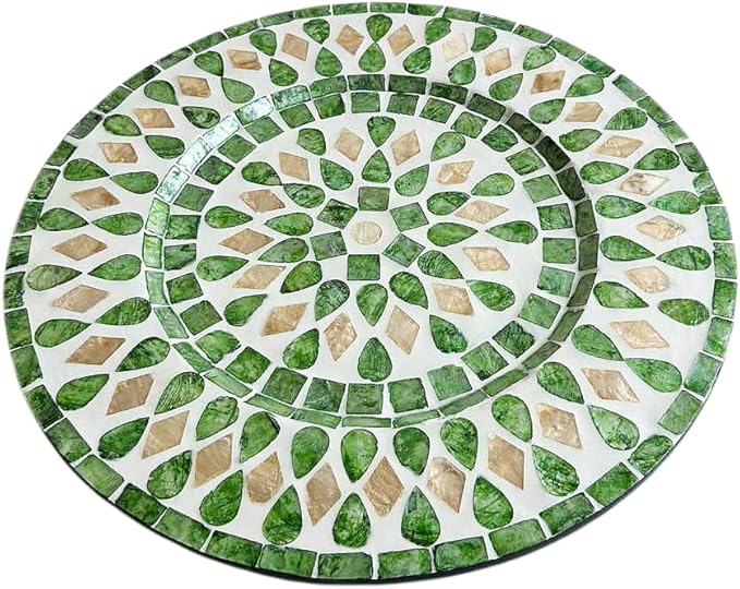 13 Inch Mother of Pearl Shell Placemat Plate – Large Round Decorative Heat for Table or Kitchen, Cabinet, Tabletop (Green Water Drop, 13 Inch)