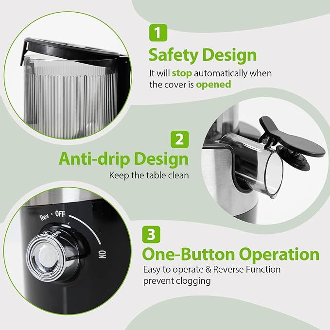 Cold Press Juicer Fits Whole Fruits, Aeitto Masticating Juicer Machines with Wide Feed Chute, Juice Extractor Machine Easy to Clean, High Juice Yield, Easy to Assemble, Self Feeding