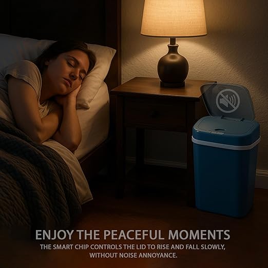 Touchless Motion Sensor Trash Can with Sealing Lid Automatic Soft Close Silent Bathroom Kitchen Office Waste Bin Narrow Rectangular ABS Hands Free Smart Home Garbage Container (Blue)