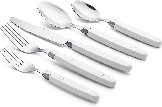 ANNOVA Silverware Set, Retro/Rivet Colorful Stainless Steel Tableware Kitchen Flatware Set Utensils, Includes Dinner Knives, Forks, Spoons, Salad Forks & Dessert Spoons (White, 20 Pieces)
