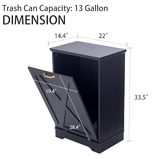 13 Gallons Tilt Out Trash Cabinet, Hidden Trash Can Cabinet Wooden Tilt Out Pet Proof Hidden Trash Bin Cabinet for Kitchen (Black)
