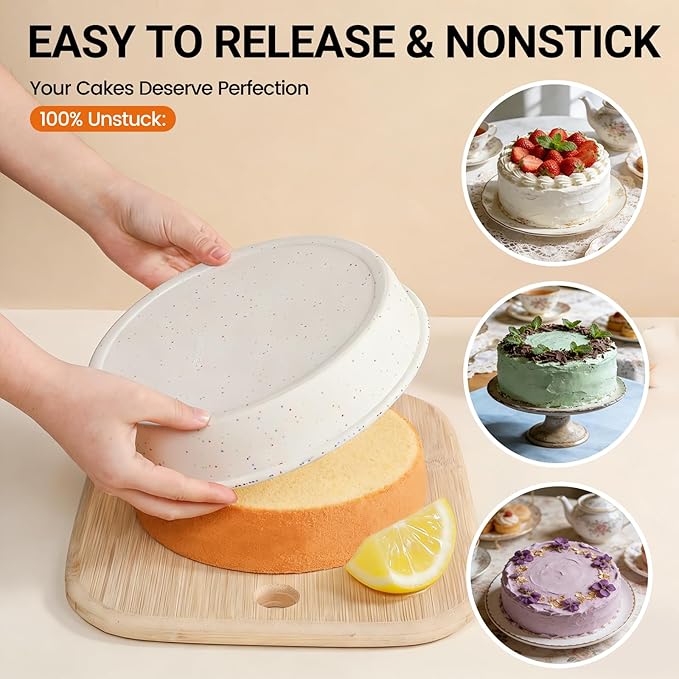 SJ 8 Inch Silicone Round Cake Pan with Metal Reinforced Frame 1Pack, Nonstick Silicone Cake Mold for Baking Suitable for Making Layers, Cheese & Chocolate Cakes