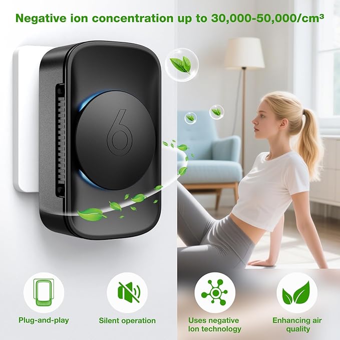 Plug-In Air Ionizer (3 Pack) Negative Ion Air Purifiers Quiet Air Freshener for Home Bedroom Kitchen Office,- Portable Mini Air Cleaner Odor, Smoke, Dust, Pet Smell