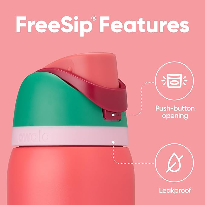 Owala FreeSip Insulated Stainless Steel Water Bottle with Straw for Sports, Travel, and School BPA-Free Sports Water Bottle, 32 oz, Strawberry Fields | Insulated, with Straw, for Sports, Travel, and School, BPA-Free