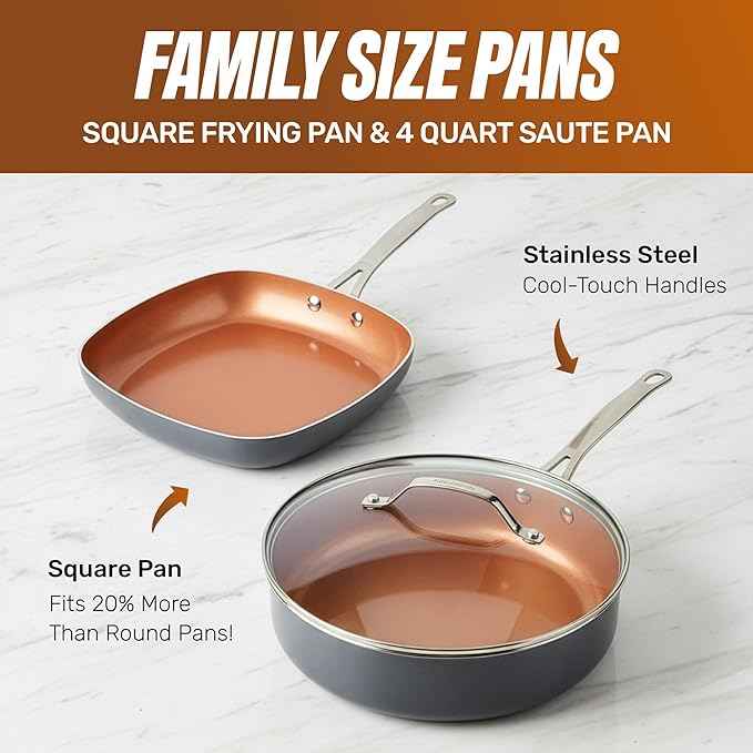 GOTHAM STEEL 20 Pc Ceramic Cookware Set, Copper Pots and Pans Set Non Stick with Bakeware, Cooking Utensils, and Steamer, Oven and Dishwasher Safe