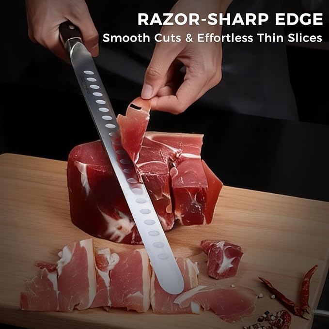 Brisket Knife, 12 Inch Carving Knife for Meat, Razor Sharp High Carbon Steel, Full Tang Ergonomic Pakkawood Handle Slicing Knives for Roast Beef, BBQ, Turkey, Grilling Gift for Men