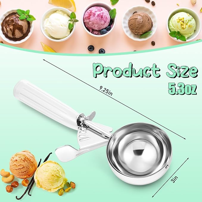 Reallnaive 2 Pcs Release Cookie Scoops Ice Cream Scooper with Trigger Release Portion Scoop Stainless Steel for Portion Control, Baking Food, Cookie Dough (5.3 oz,White)