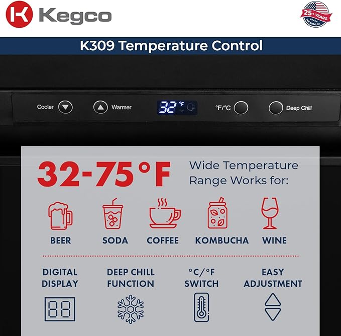 Kegco HBK309S-3 Full-Size Digital Homebrew Kegerator Triple Faucet Ball Lock Keg Dispenser Stainless, Stainless Steel