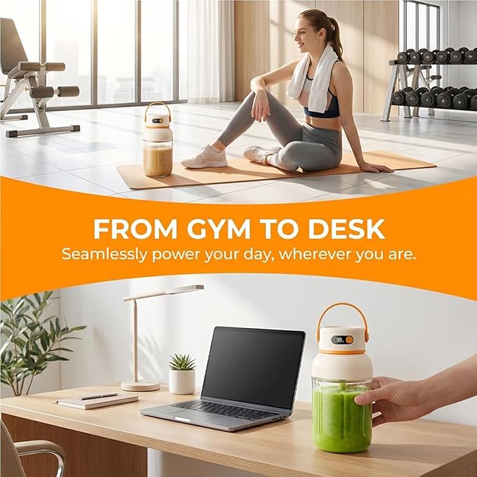 Portable Electric Juicer Cup with Zero Cord Hassle, USB-C Rechargeable Multifunctional Portable Juicer Cup for Smoothies, Protein Shakes, Travel, Gym & Office (1000ML)