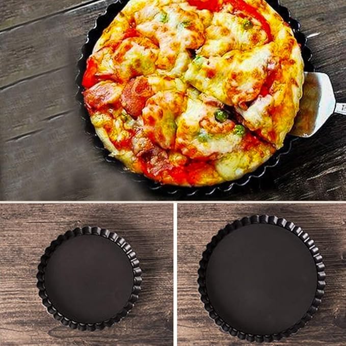 Non-sticks 6 Inches Quiche Tart Pan, Removable Loose Bottom Tart Pie, Round Fluted Tart Tins Baking Pan Mould Tray for Creating Creamy Cheese Cakes, Chocolate Tarts, Fruit Tart Pies